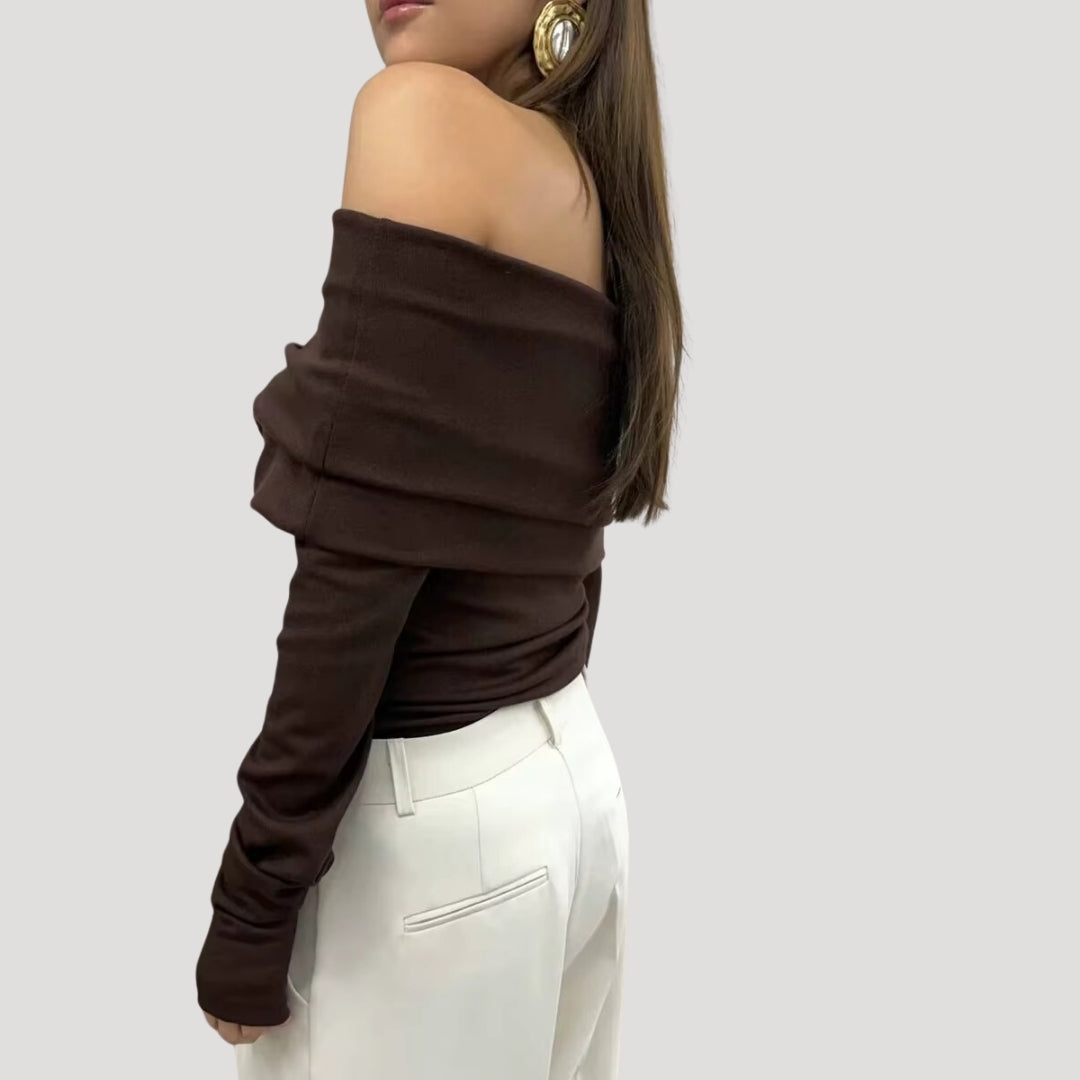 Stilla | Off Shoulder Draperet Langærmet Top