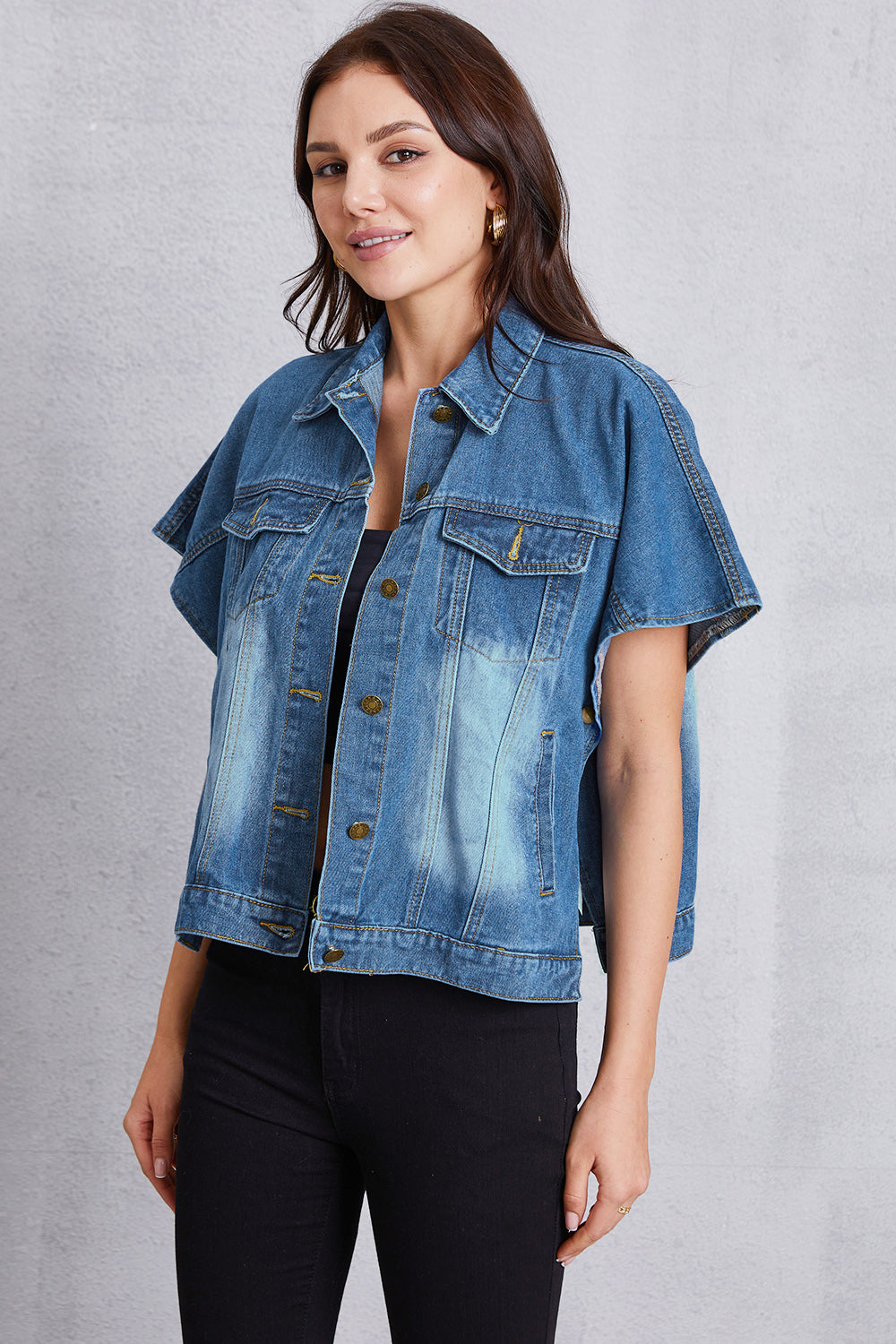 Stilla | Knapstolp Kortærmet Denim Top