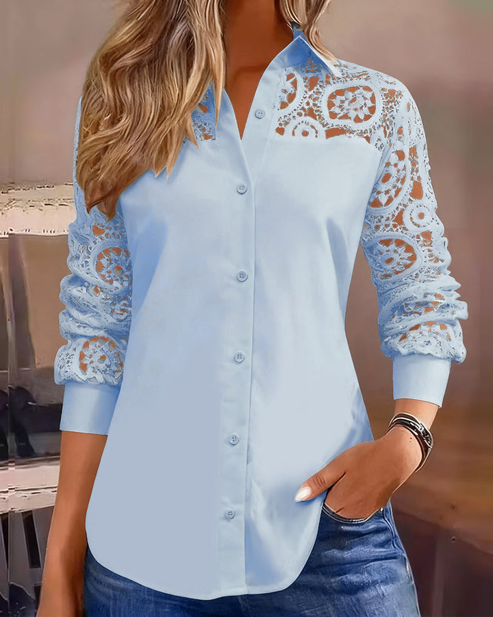 Stilla | Ensfarvet Farve Revers Spids Patchwork