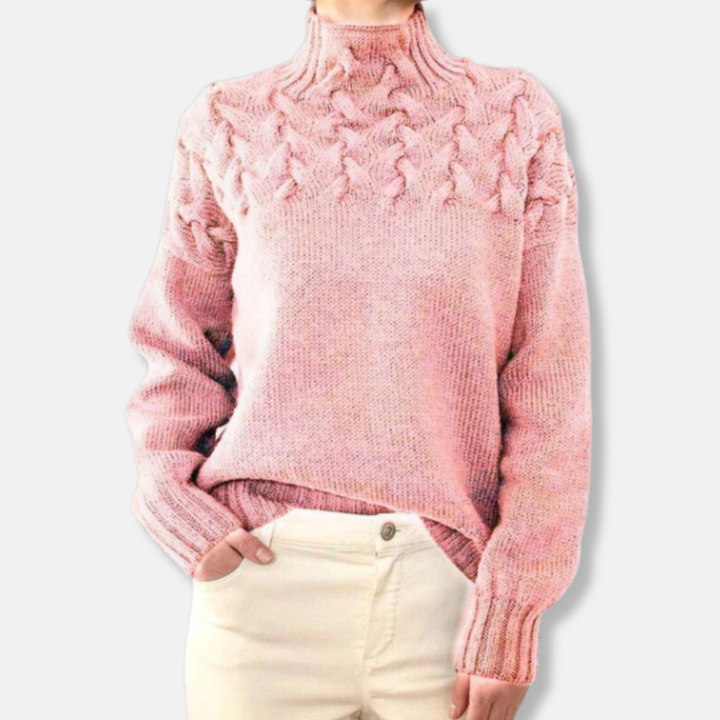 Stilla | Uld Høj Hals Sweater Kabelstrik Afslappet Pasform Sweater