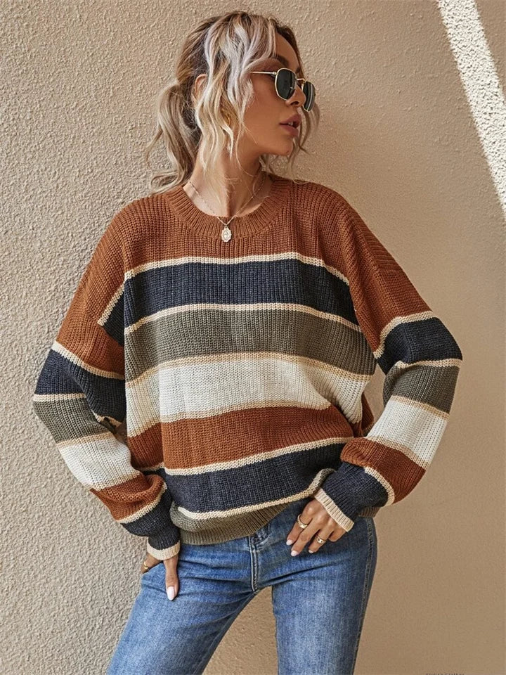 Stilla | Klara's Striber Crew Neck Pullover Til Elegante Pendlere