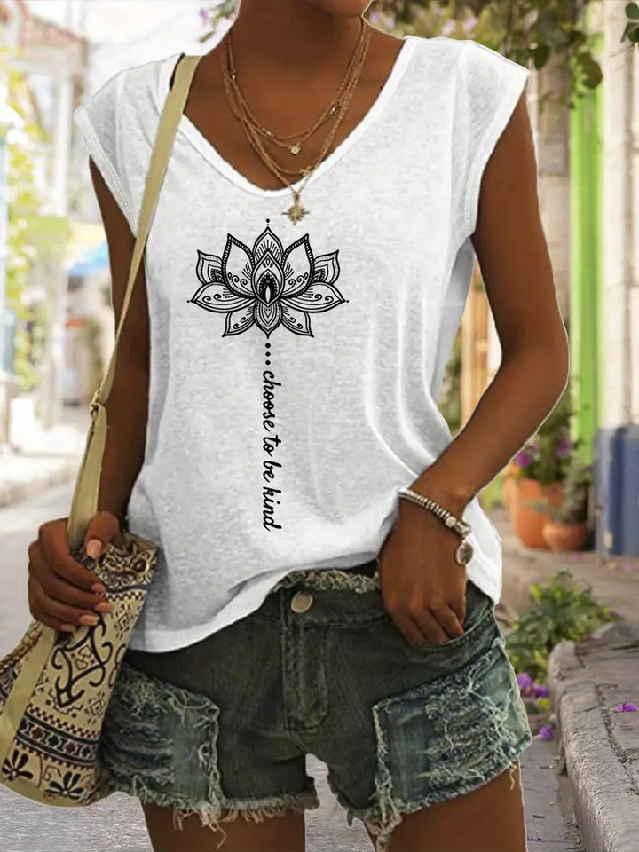 Stilla | Lotustryk V-udskæring Tank Top