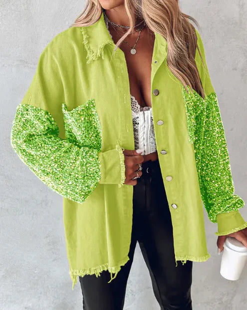 Stilla | Trendy Patchworkjakke Med Pailletter