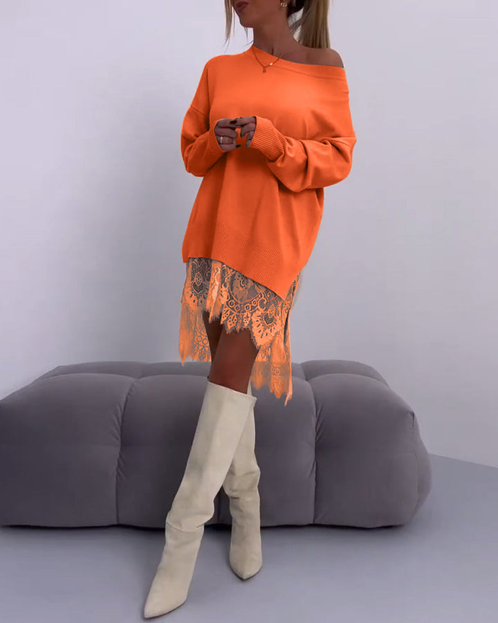 Stilla | Ensfarvet Skulderfri Smal Sweater
