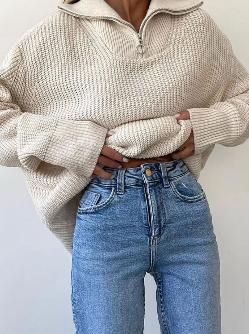 Stilla | Pullover med lynlås og ståkrave