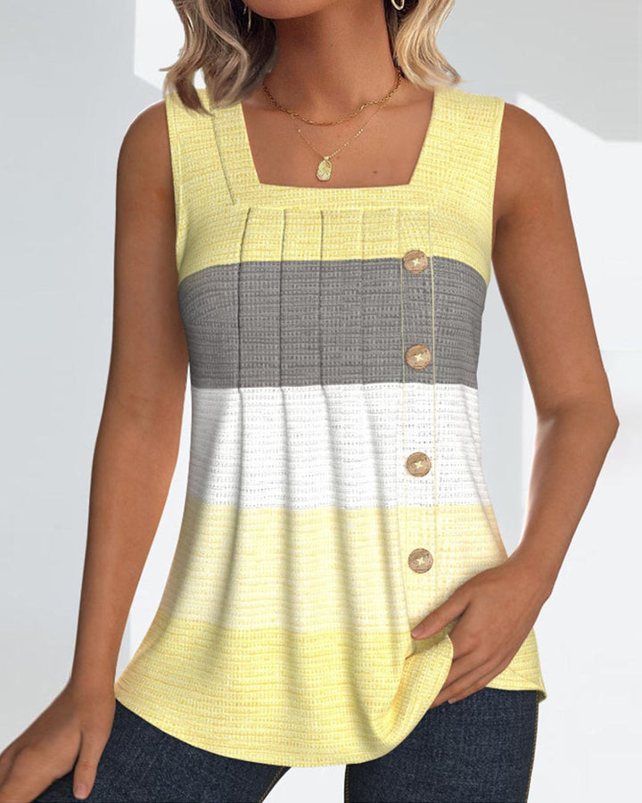 Stilla | Stribet tanktop med knapper og plisseringer