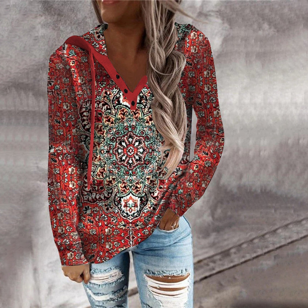 Stilla | Sweat-henley Mit Rotem Mandala-druck und Langen Ärmeln
