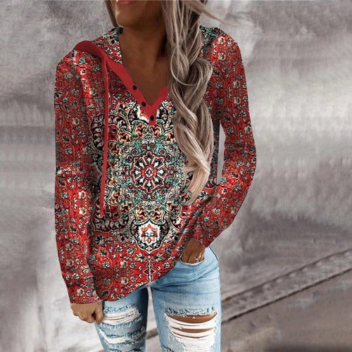 Stilla | Sweat-henley Mit Rotem Mandala-druck und Langen Ärmeln