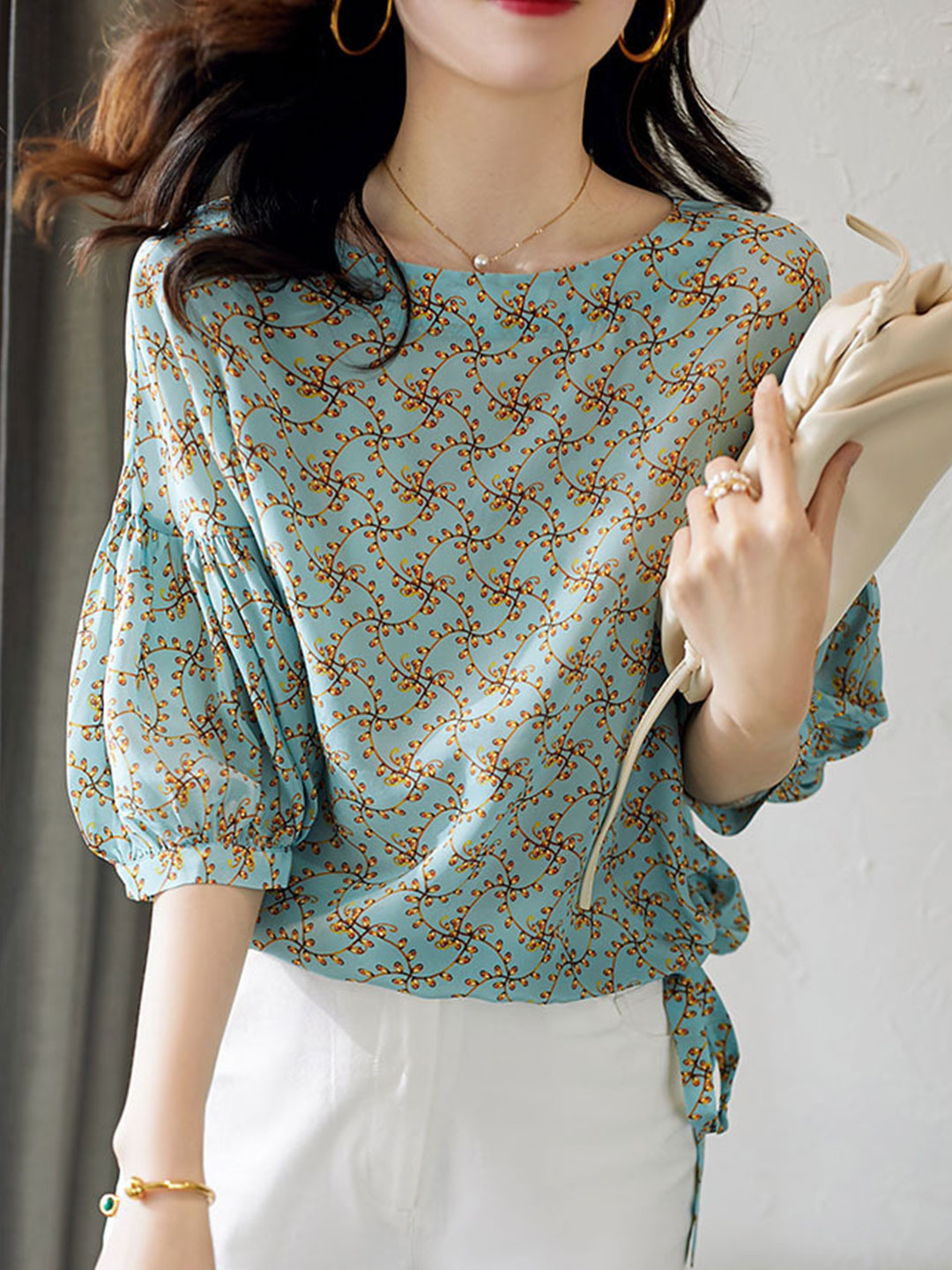 Stilla | Top Blomster Puffærme Chiffon Top