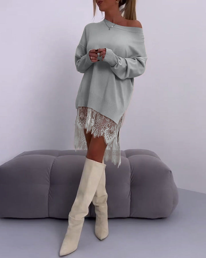 Stilla | Ensfarvet Skulderfri Smal Sweater