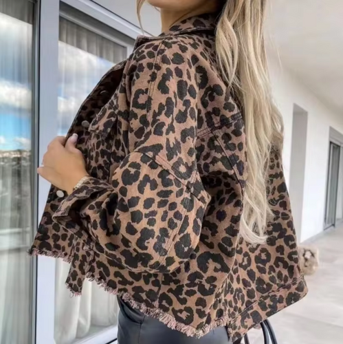Stilla | Jeansfrakke med leopardmønster
