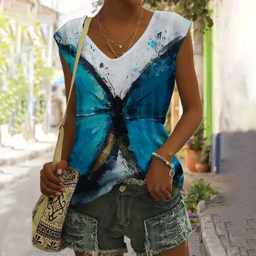 Stilla | Dame T-shirt med sommerfugletryk