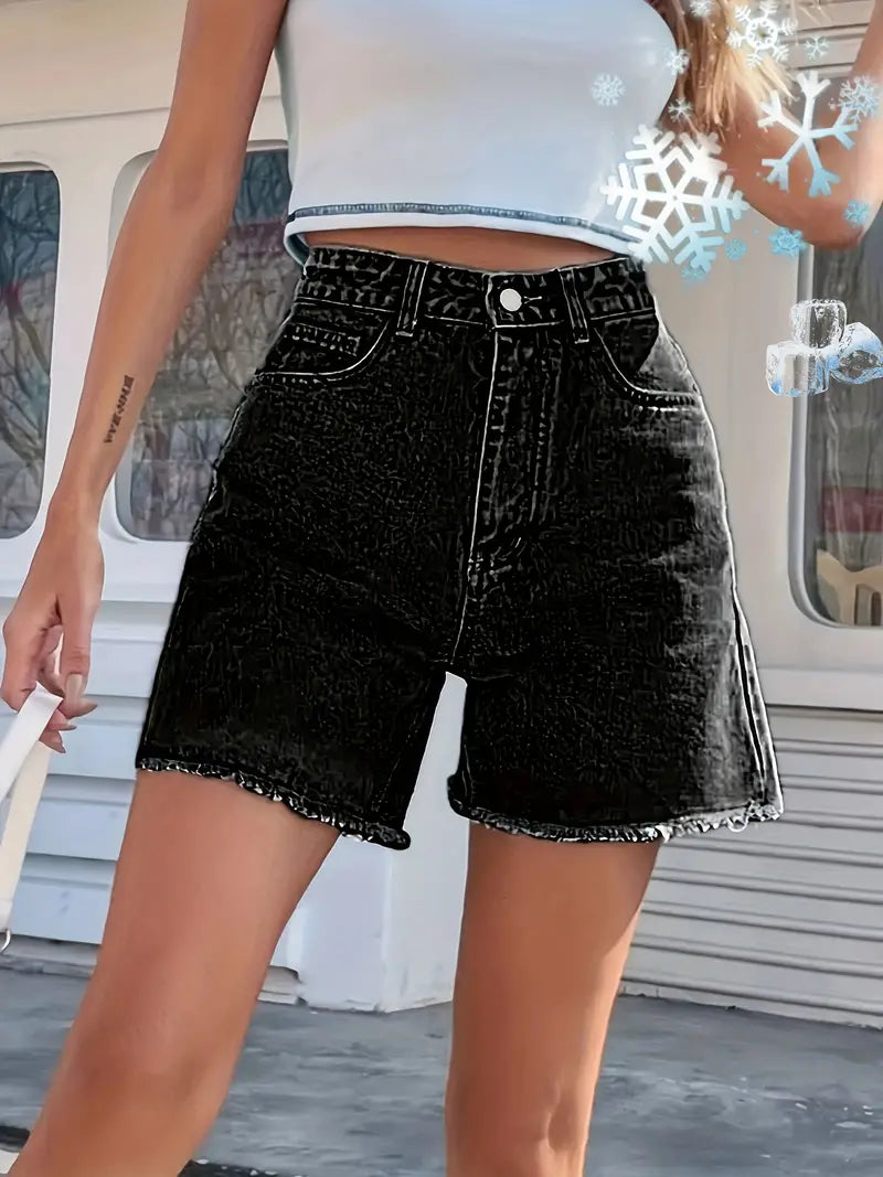 Stilla | Ensfarvet, Casual, Løs Pasform Denim Shorts Til Kvinder