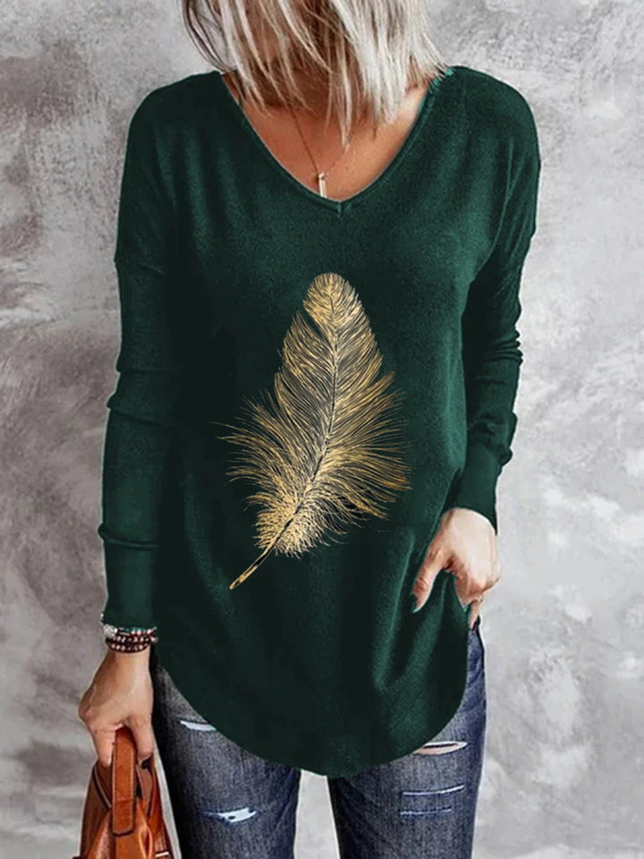 Stilla | Afslappet Blade Print V-hals Pullover Top