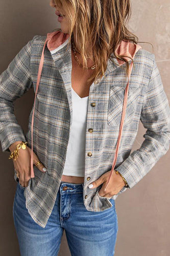 Stilla | Stilfuld Flannel Top Med Hætte Og Knapper