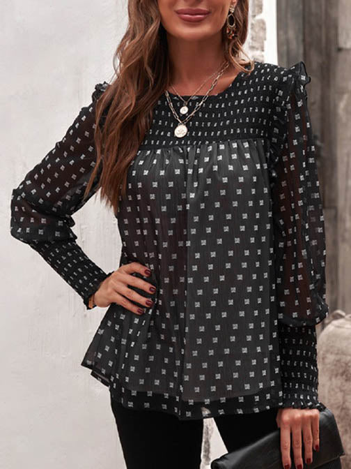 Stilla | Polka Dot Rund Hals Lange Ærmer Top