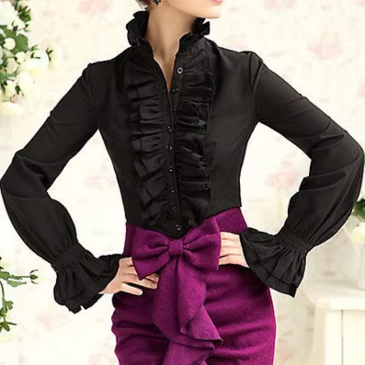 Stilla | Elegant Bluse Med Rynker Og Lange Ærmer