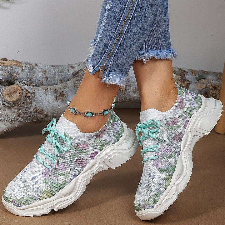 Stilla | Åndbare Ortopædiske Sneakers Med Snørebånd Og Blomsterdesign