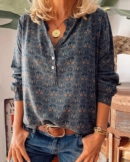 Stilla | Bluse med lange ærmer og vintage print