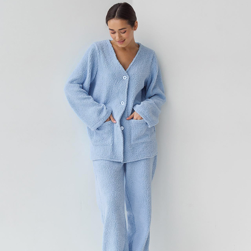 Stilla | Blå Langærmet Uldpyjamas Til Kvinder