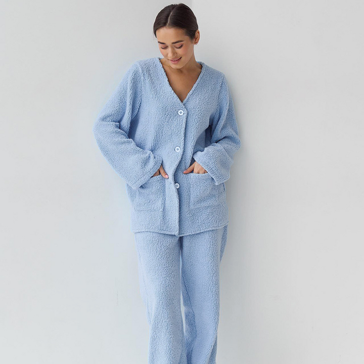 Stilla | Blå Langærmet Uldpyjamas Til Kvinder