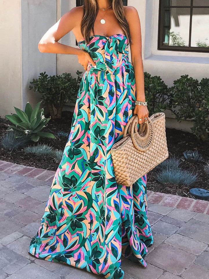 Stilla | Elegant Ærmeløs Off Shoulder Trykt Maxi Kjole