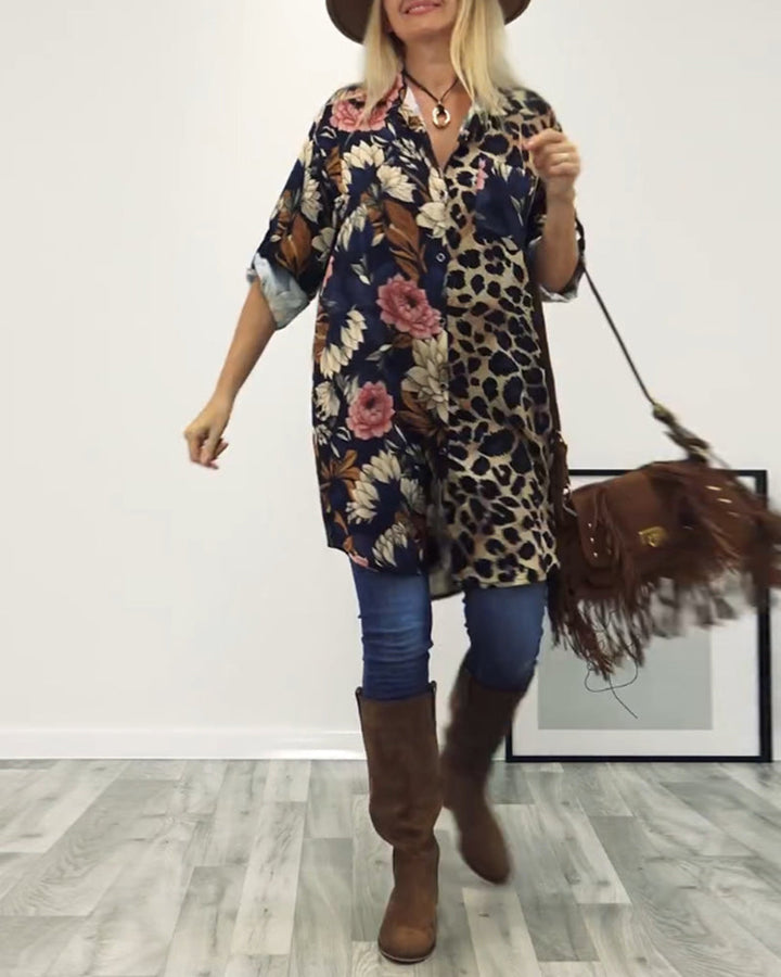 Stilla | Patchwork Skjorte med Leopardmønster