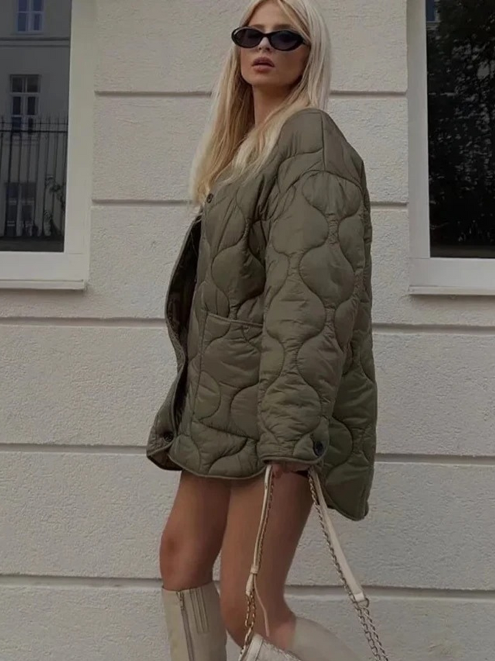 Stilla | Trendy Olivgrøn Oversized Steppjakke til et stilfuldt look Ideel til efterår/vinter