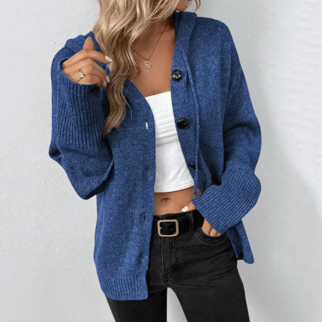 Stilla | Dame Cardigan Blød Strik Oversized-Pasform Knaplukning Hætte Ribkant