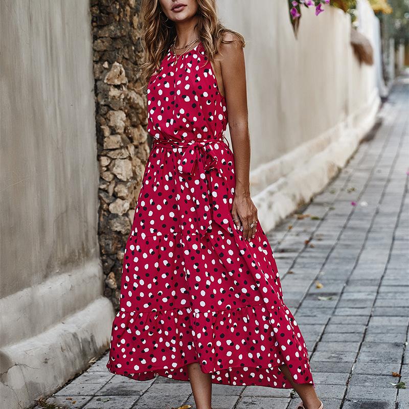 Stilla | Polka Dot Ærmeløs Lang Kjole