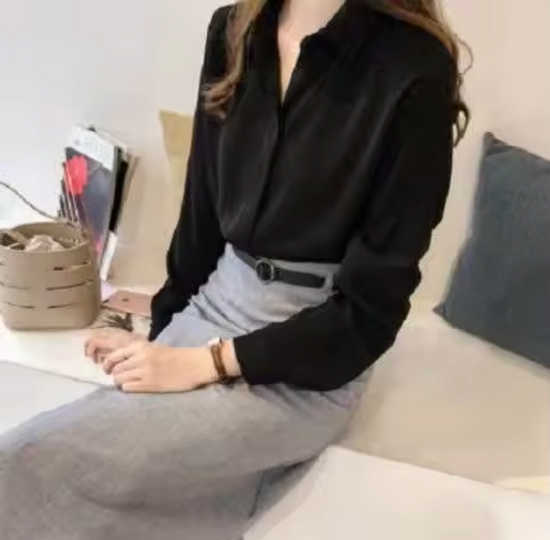 Stilla | Chiffon Bluse Med Lange Ærmer