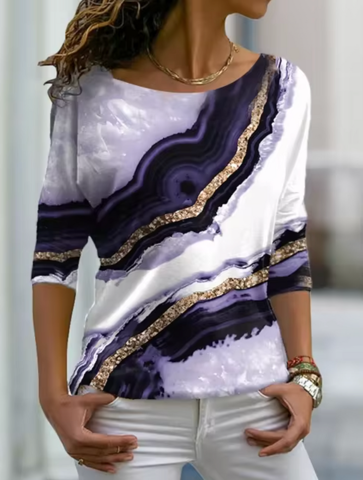 Stilla | Langærmet T-shirt med marmorprint