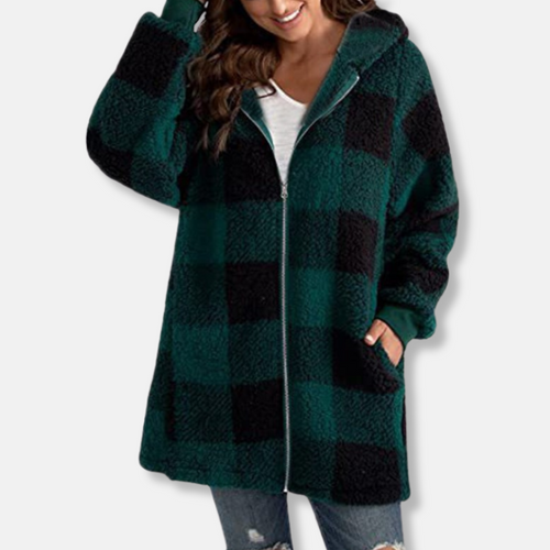 Stilla | Hættepullover Plus Size Pasform Rute-mønster Blødt strikmateriale Fuldt lynlås