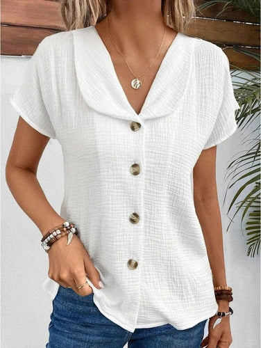 Stilla | Bluse Chic Top Med Stilfuld Krave Og Knapdetaljer