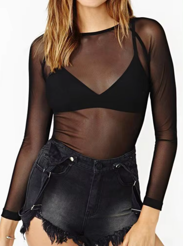 Stilla | Transparent Bluse Med Lange Ærmer Af Mesh Gewebe