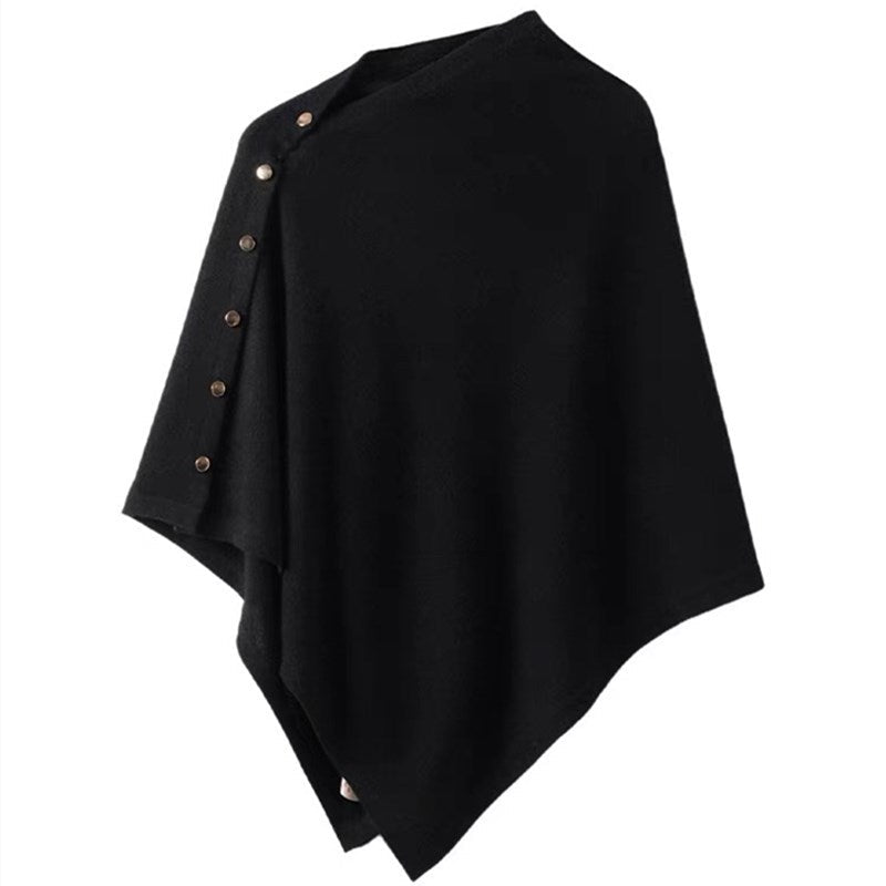 Stilla | Knapdetalje Poncho - Asymmetrisk Design med Draperet Snit