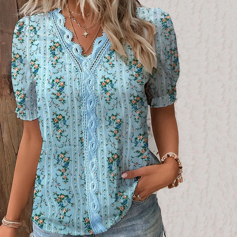Stilla | Spids Bluse Med Blomster Mønster