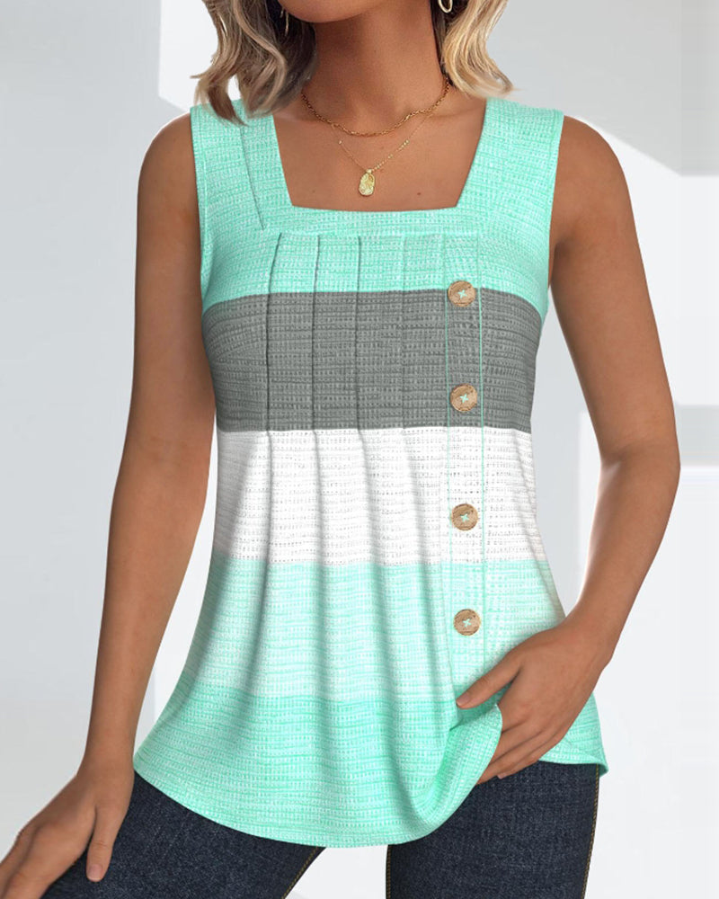 Stilla | Stribet tanktop med knapper og plisseringer