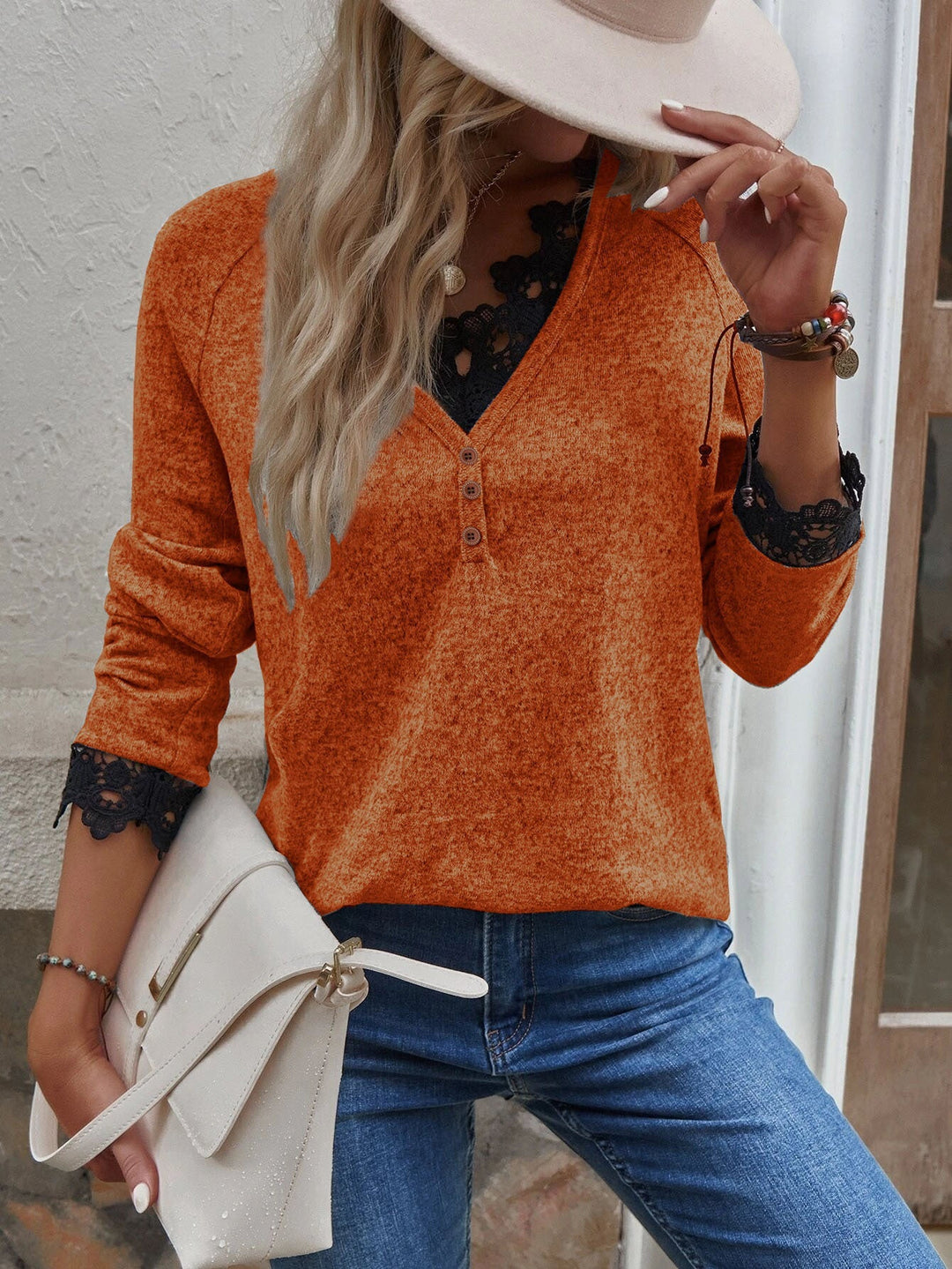 Stilla | Afslappet Langærmet V-hals Top Bluse