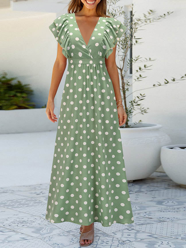 Stilla | Polka Dot V-hals Kappe Ærme Maxi Kjole