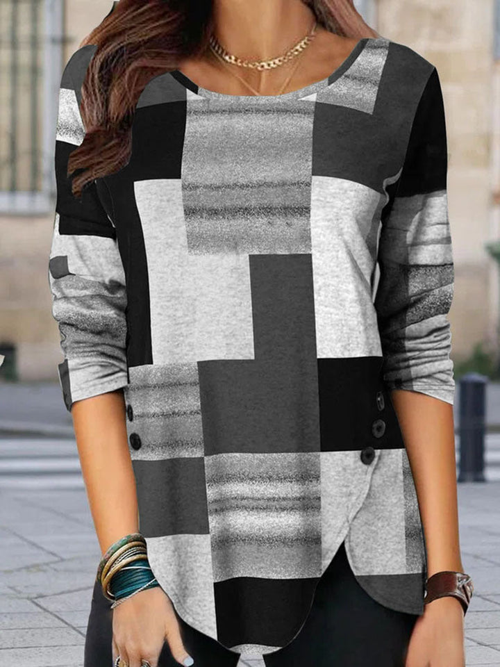 Stilla | Afslappet Rund Hals Farveblok Bluse Top