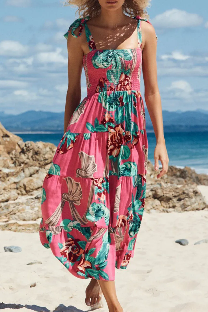 Stilla | Trendy Boho Print Kjole Med Fine Stropper