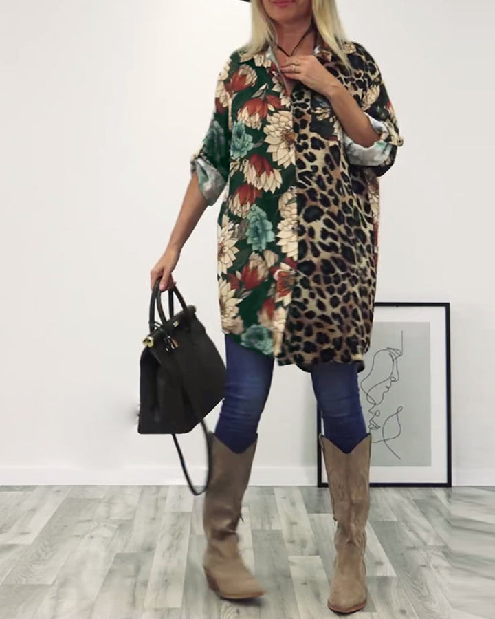 Stilla | Patchwork Skjorte med Leopardmønster