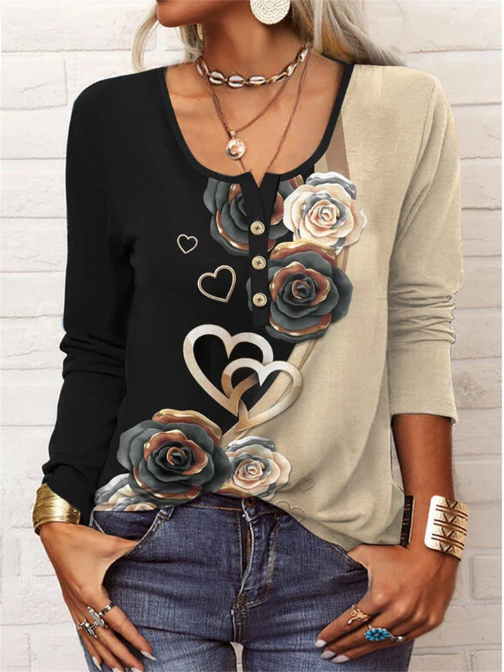 Stilla | Scoop Neck Lange Ærmer Trykt Bluse Top