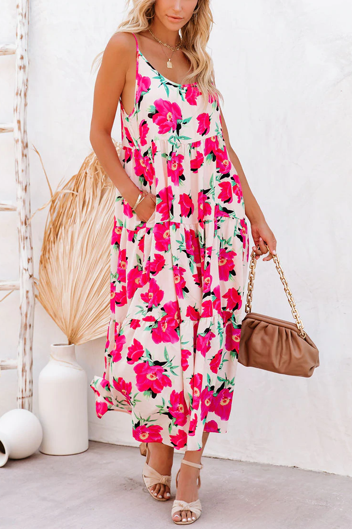 Stilla | Koa Pocketed Floral Tiered Midi Kjole