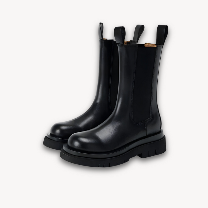 Stilla | Kvinders Sorte Læder Chelsea Støvler Chunky Sål, Slip on, Holdbar, Stilfuld Afslappet Fodtøj