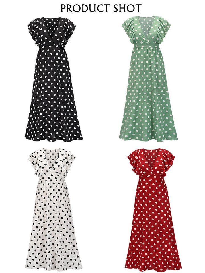 Stilla | Polka Dot V-hals Kappe Ærme Maxi Kjole