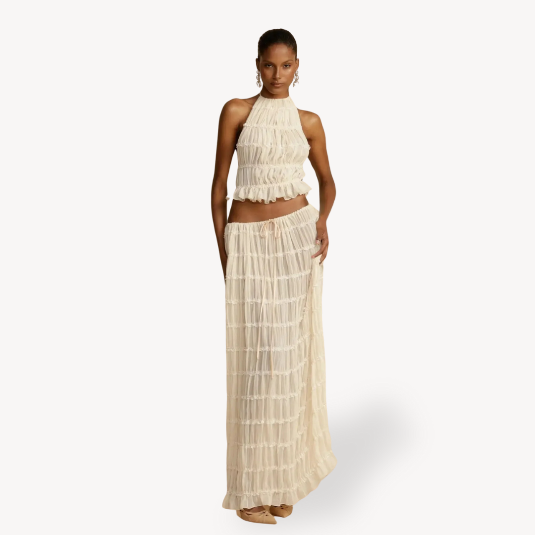 Stilla | Kvinders Ruffle Chiffon 2 delt Sæt Elegant Sommeroutfit