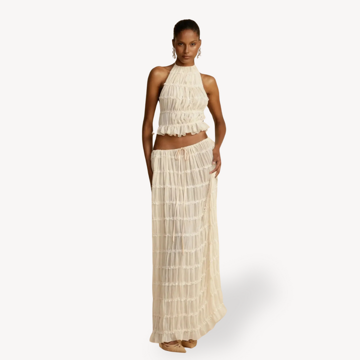 Stilla | Kvinders Ruffle Chiffon 2 delt Sæt Elegant Sommeroutfit