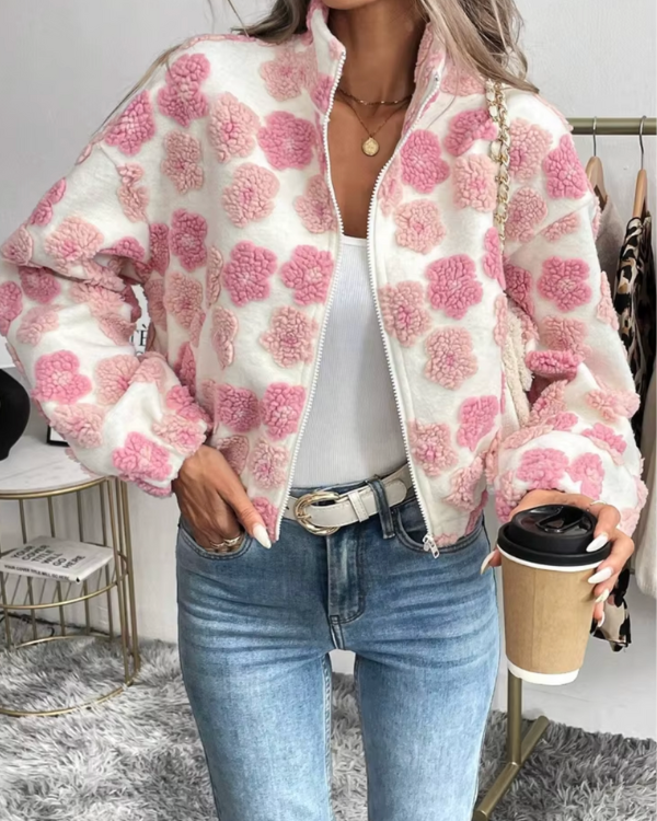 Stilla | Cozy Fleecejakke med Candy Blomstermønster